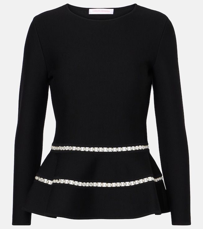 Knitted faux pearl-embellished wool-blend top | Carolina Herrera