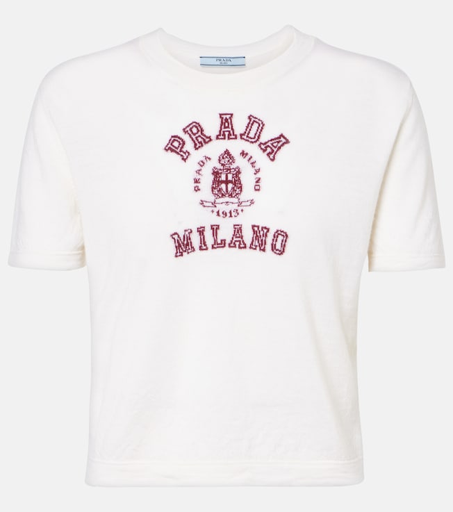 Logo cropped cashmere T-shirt | Prada