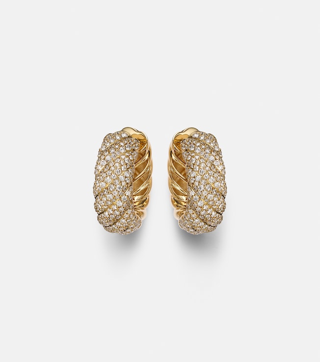 Cable 18kt gold hoop earrings with diamonds | David Yurman
