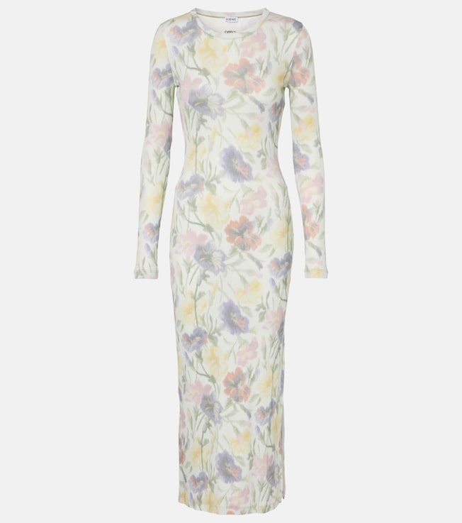 Floral silk and cotton midi dress | Loewe