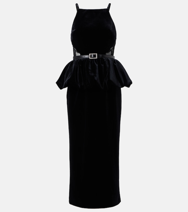 Belted lace-trimmed velvet midi dress | Self-Portrait