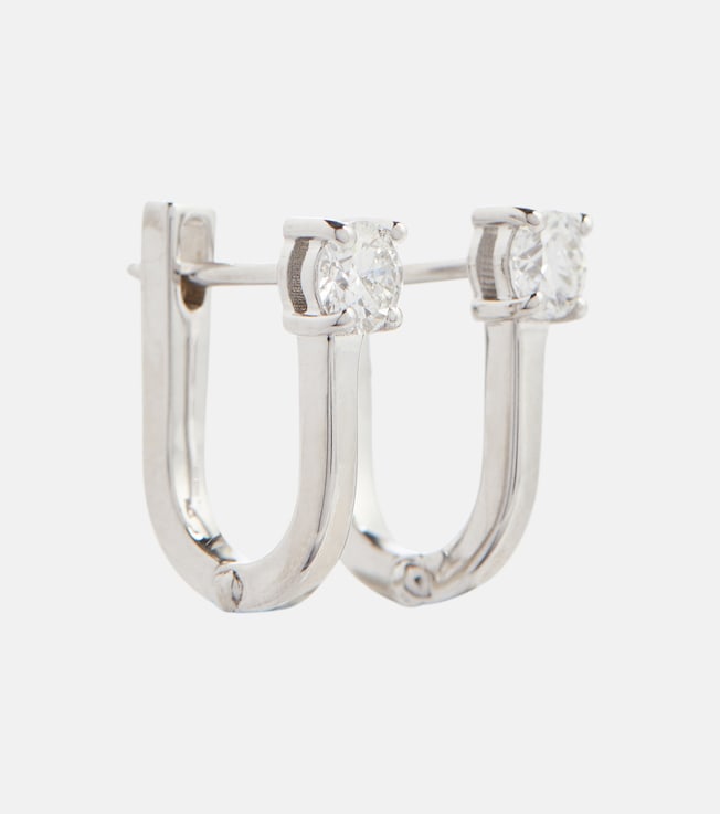 Aria U Huggie 18kt white gold hoop earrings with diamonds | Melissa Kaye