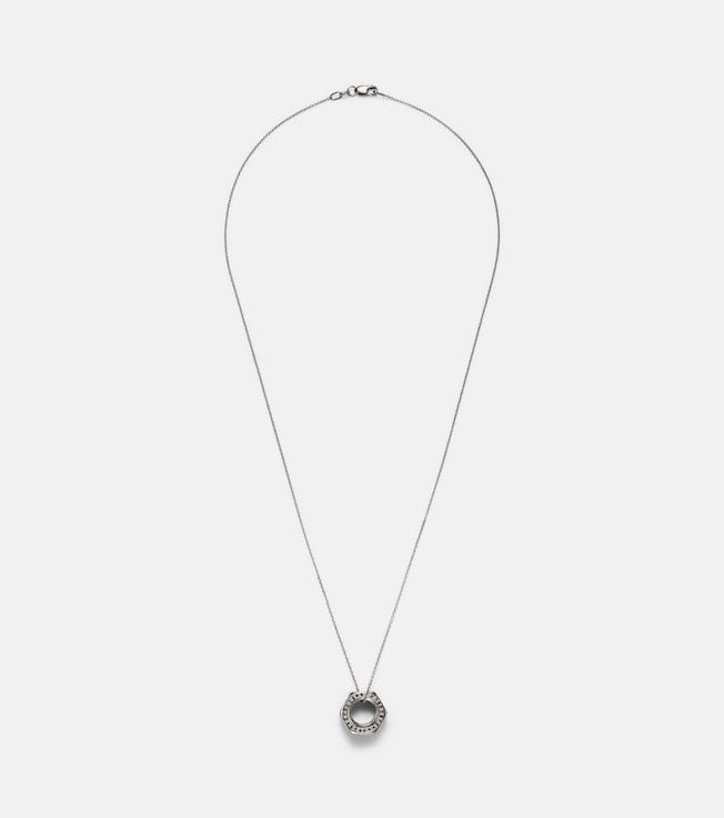 Nut Pendant sterling silver and white gold necklace with black diamonds | Ileana Makri