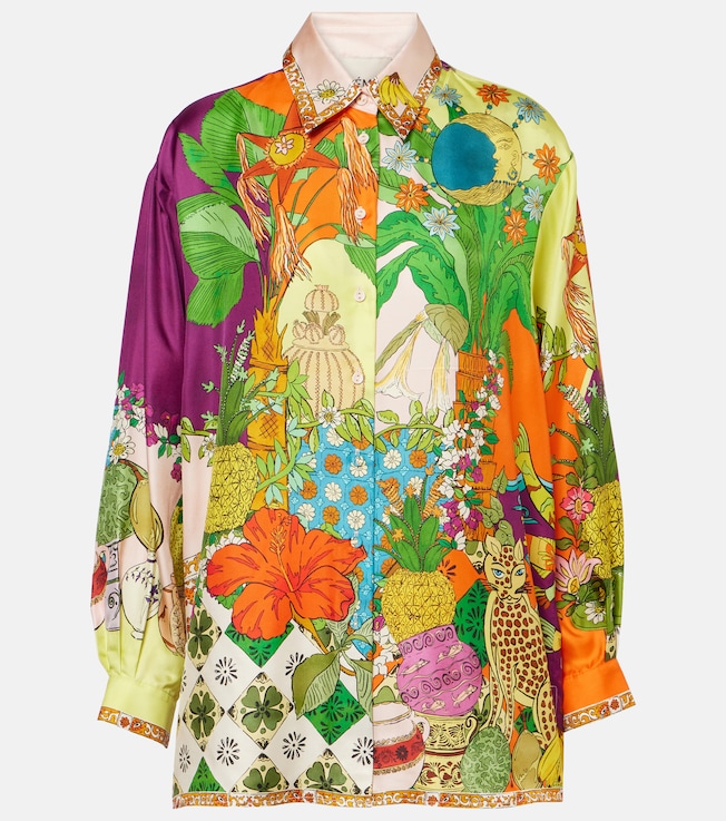Tiger printed silk twill shirt  | Alémais