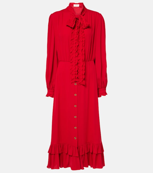 Ruffled silk georgette midi dress | Valentino