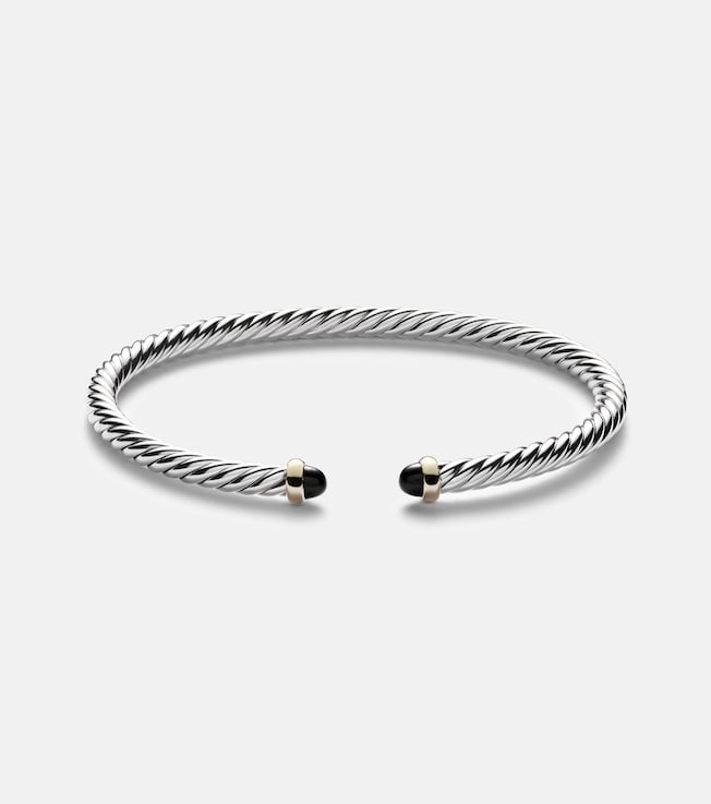 Cable Flex sterling silver and 14kt gold cuff bracelet with onyxes | David Yurman