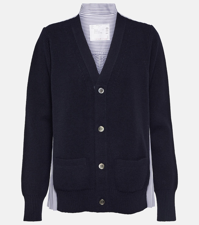 Wool and cotton poplin cardigan  | Sacai