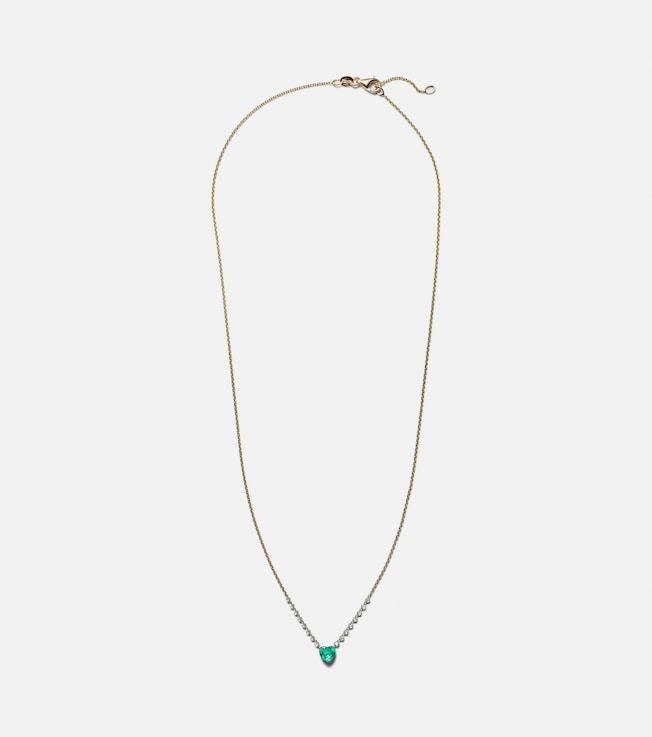 Heart 18kt gold necklace with diamonds and emerald | Roxanne First