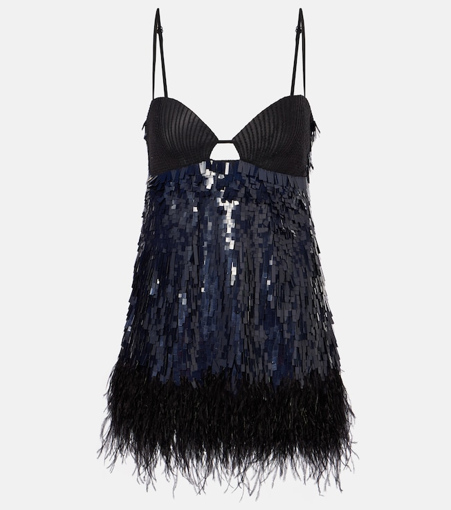 Feather-trimmed sequined minidress | Johanna Ortiz