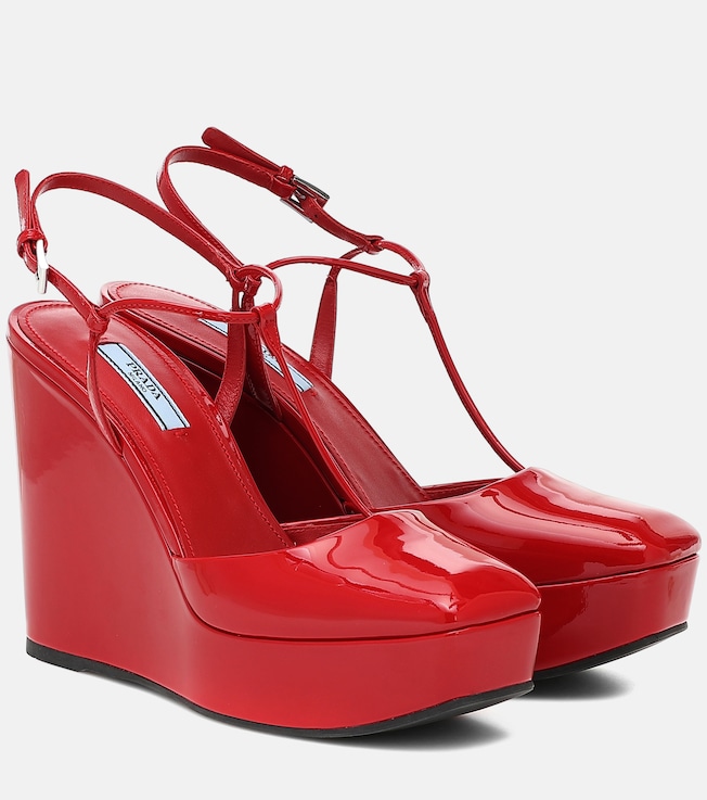 Patent leather wedge pumps | Prada