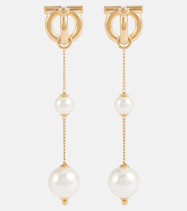 Gancini faux pearl drop earrings | Ferragamo