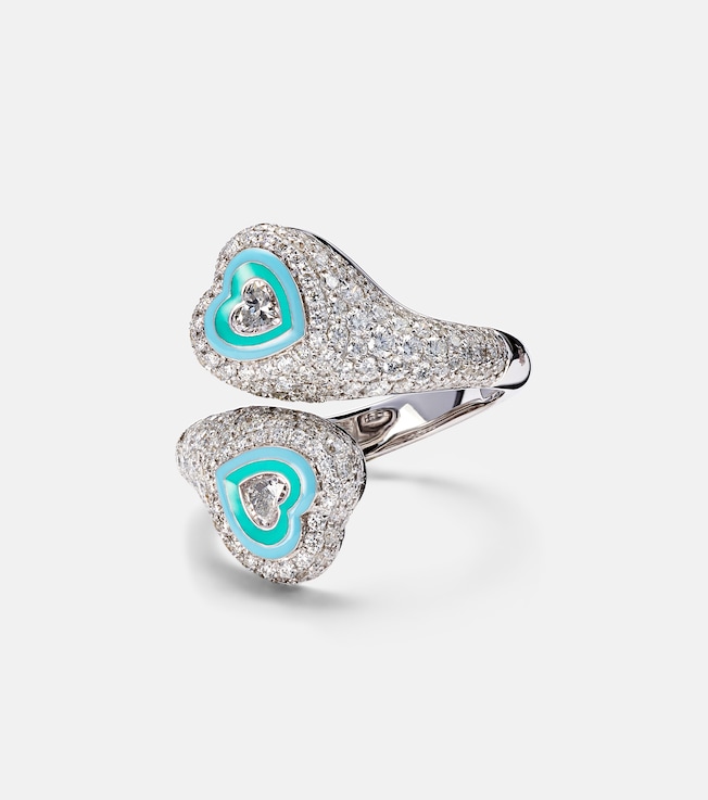 Gemini Heart 18kt white gold pinky ring with diamonds | Kamyen