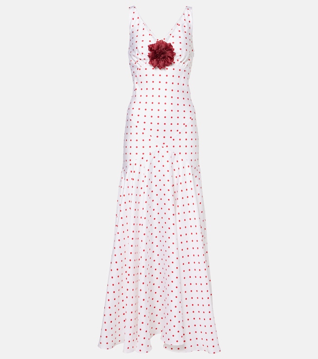 Polka-dot floral-appliqué silk twill gown | Rodarte