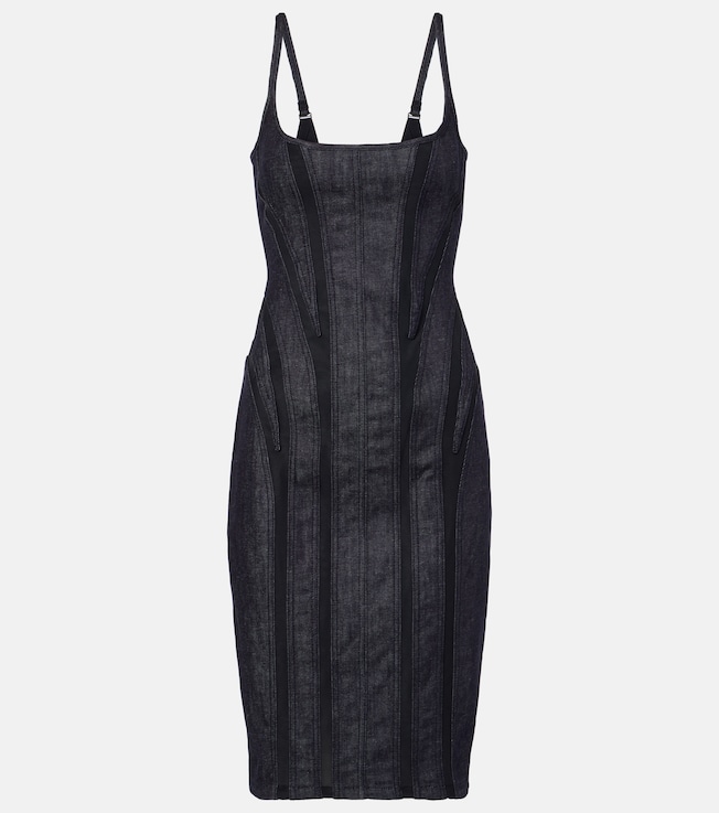 Mesh-trimmed denim midi dress | Mugler