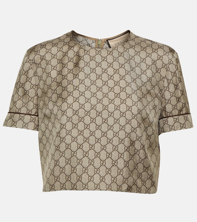 GG printed silk twill crop top | Gucci