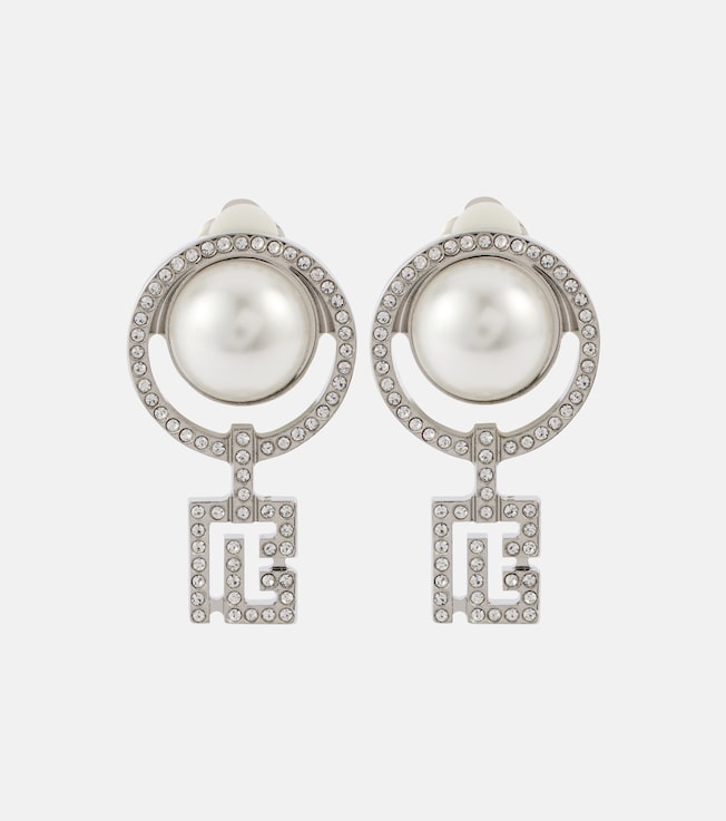 Faux pearl embellished clip-on earrings  | Balmain
