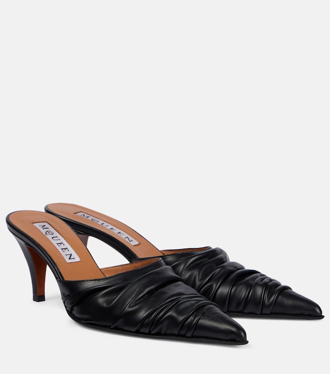 Birdee 70 ruched faux leather mules | McQueen