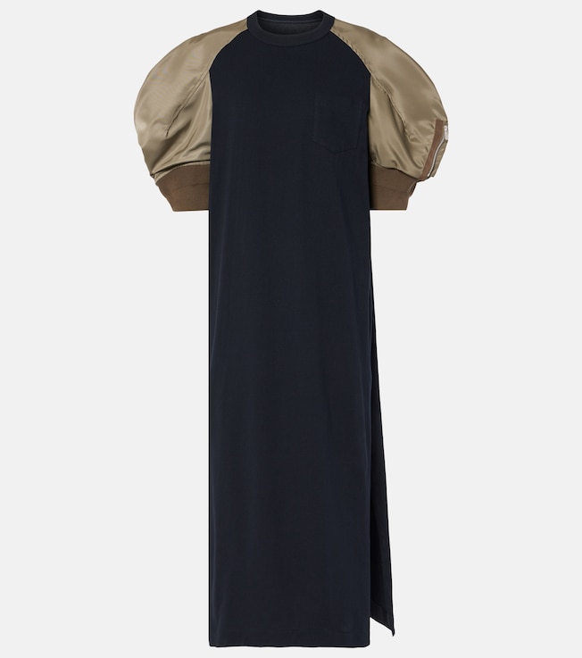 Puff-sleeve cotton jersey midi dress | Sacai
