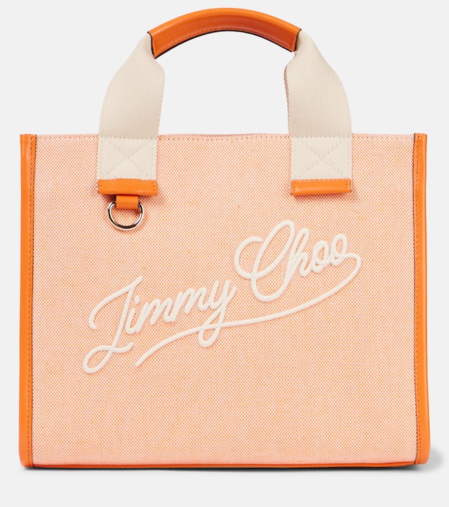 Logo leather-trimmed canvas tote bag | Jimmy Choo