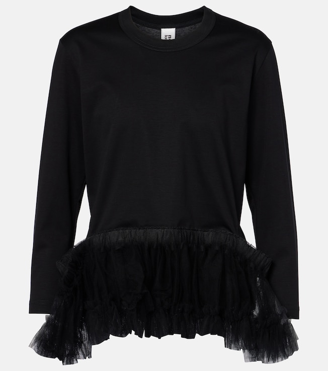 Tulle-trimmed cotton jersey top | Noir Kei Ninomiya
