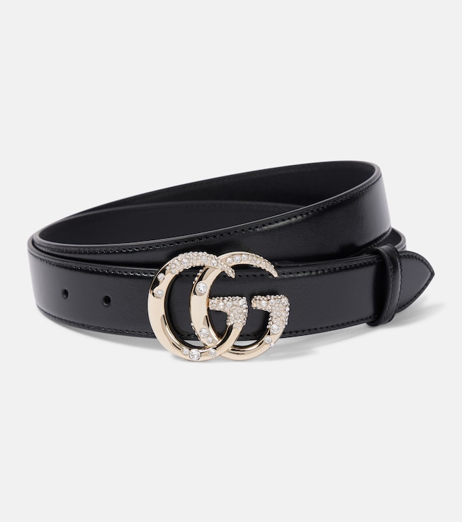 Double G embellished leather belt | Gucci