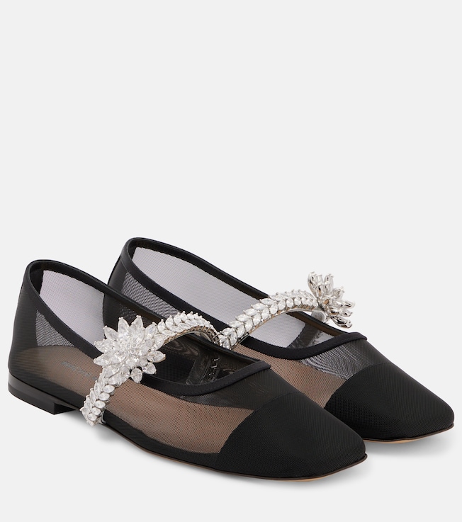 Crystal Flower embellished mesh ballet flats | Mach & Mach