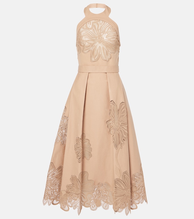 Embroidered gabardine midi dress | Elie Saab