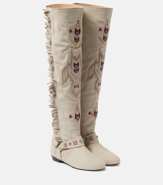 Soksa embroidered suede knee-high boots | Isabel Marant