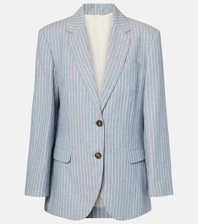 Pinstripe linen, cotton, and hemp blazer | Brunello Cucinelli
