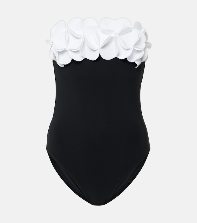 Tess floral-appliqué strapless swimsuit | Karla Colletto
