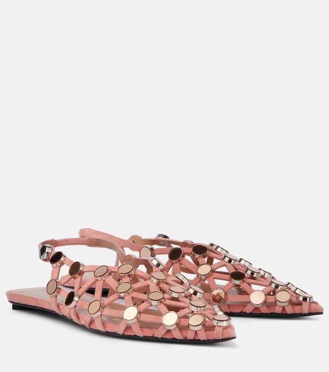 Grid embellished suede slingback flats | The Attico