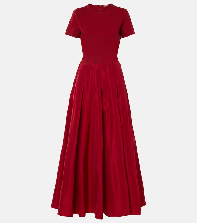 Pleated ponte and grosgrain maxi dress | Staud