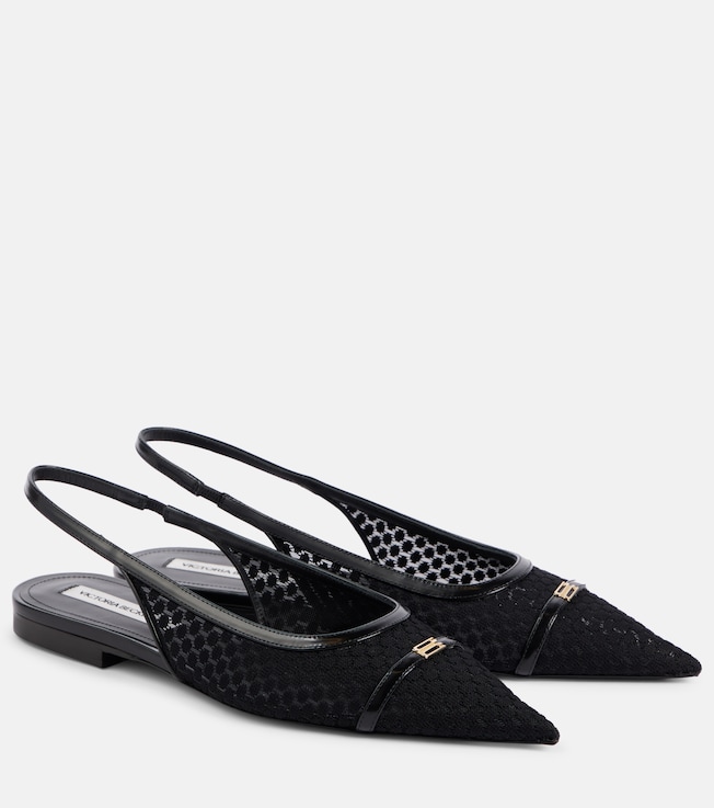 Leather-trimmed mesh slingback flats | Victoria Beckham