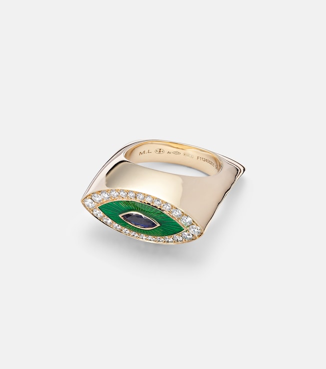 Evil Eye 18kt gold ring with diamonds and sapphire | Marie Lichtenberg