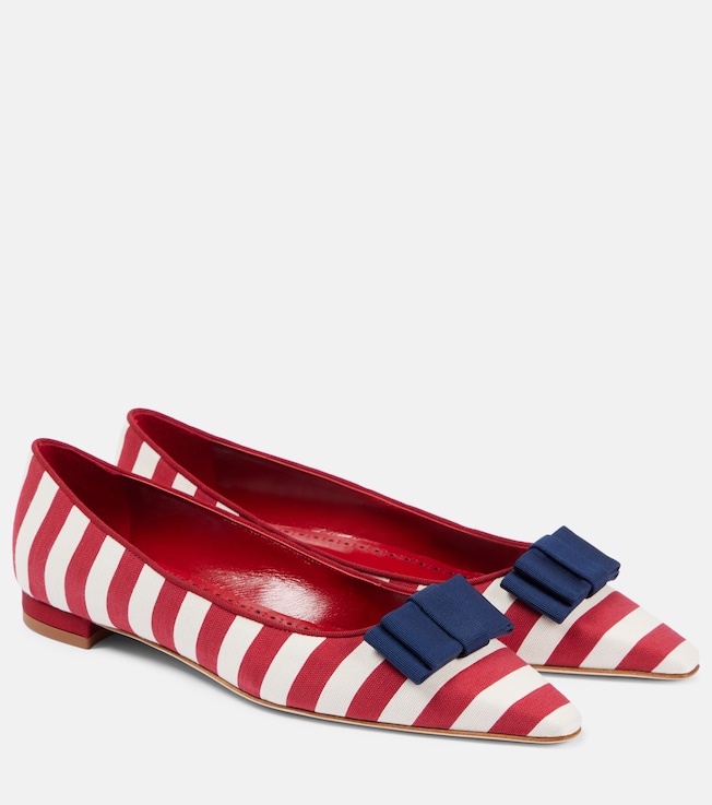 Reador bow-detail striped ballet flats | Manolo Blahnik
