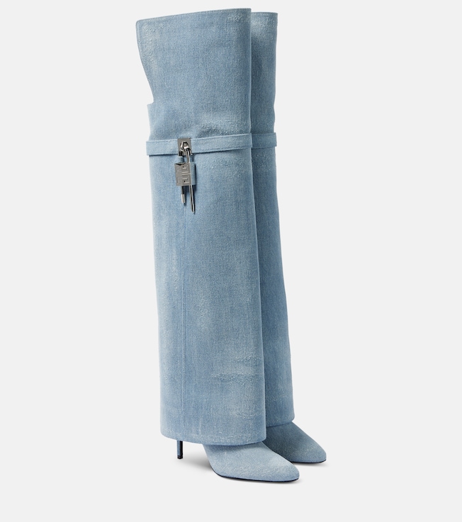 Shark Lock Stiletto denim over-the-knee boots | Givenchy