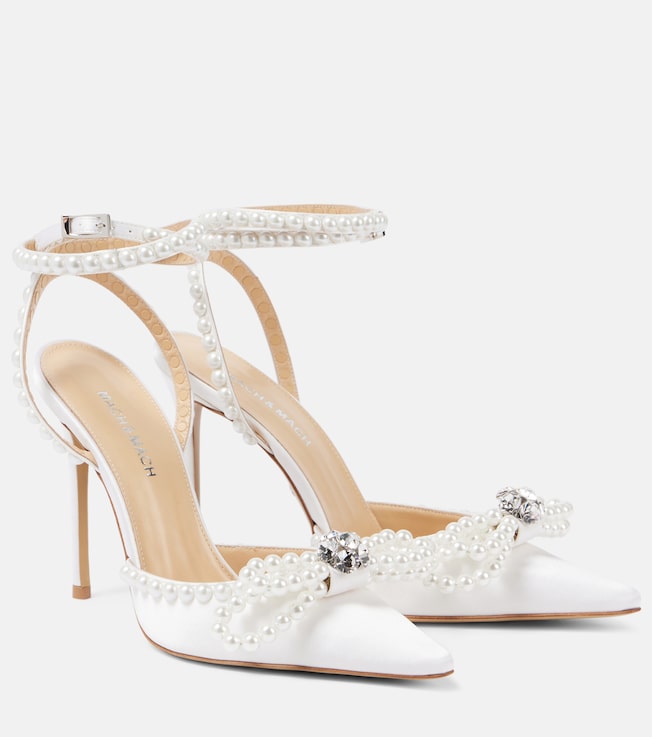 Double Bow embellished satin pumps | Mach & Mach