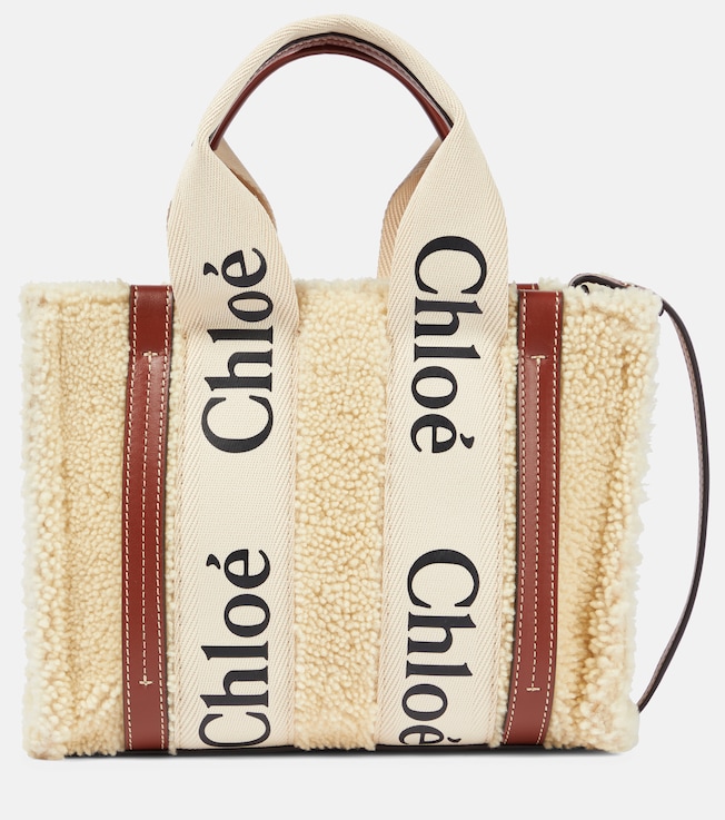 Woody Small shearling and leather tote | Chloé