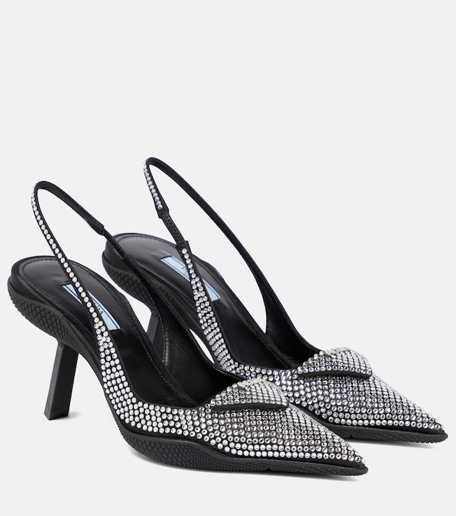 Crystal-embellished slingback pumps | Prada