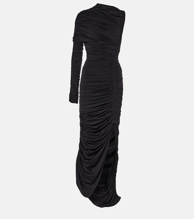 Asymmetric ruched midi dress | Mugler