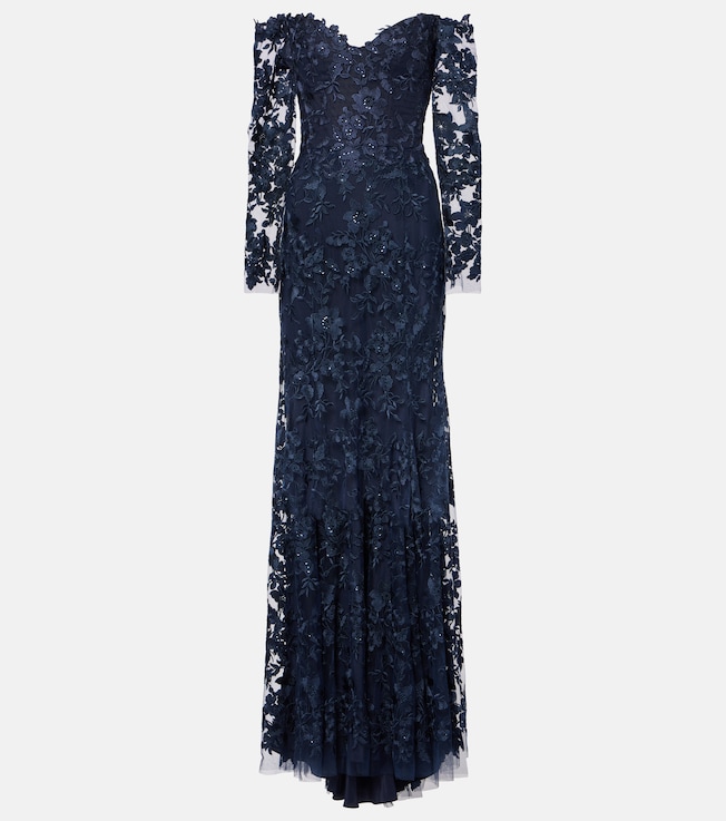 Floral embroidered tulle gown | Monique Lhuillier
