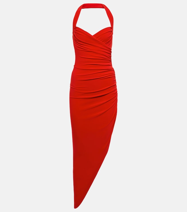 Cayla halterneck ruched midi dress | Norma Kamali