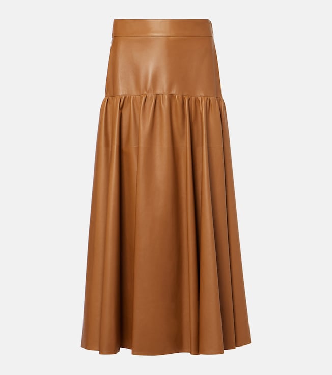Ruffled high-rise leather midi skirt | Saint Laurent