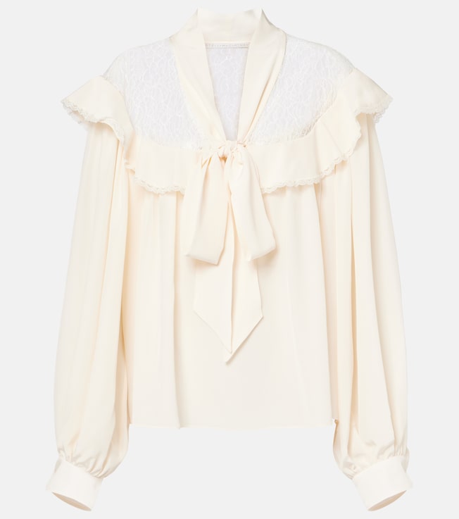 Bow-detail lace-trimmed silk blouse | Stella McCartney