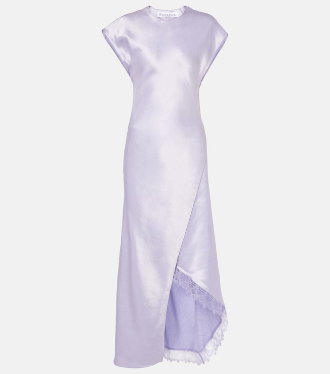 Asymmetric lace-trimmed satin midi dress | JW Anderson