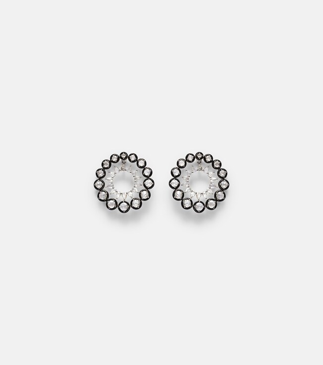 Orbit 18kt white gold earrings with diamonds and enamel | Kamyen