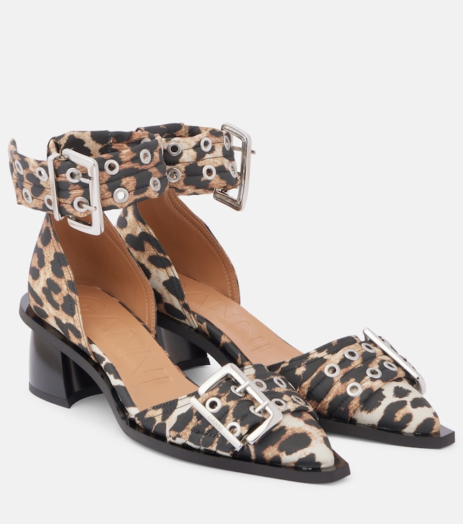 Leopard-print satin pumps | Ganni