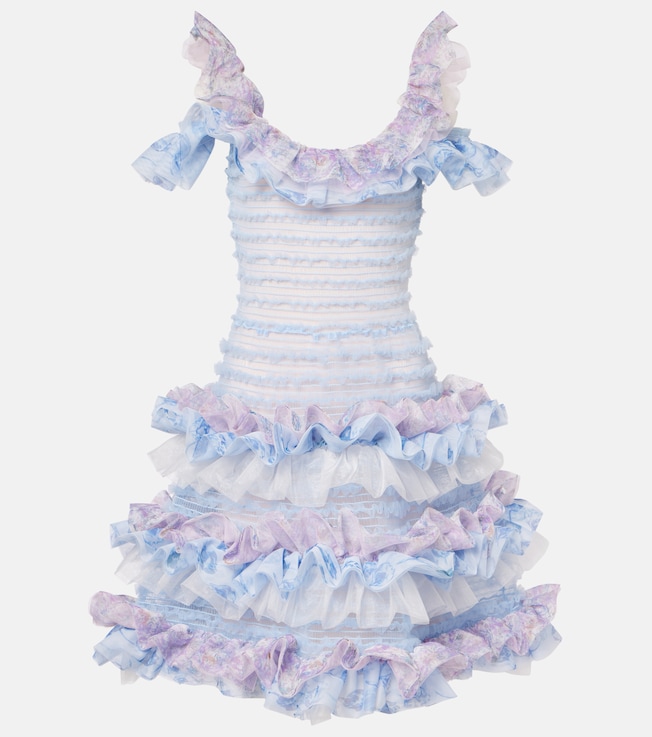 Printed smocked ruffled minidress | Susan Fang