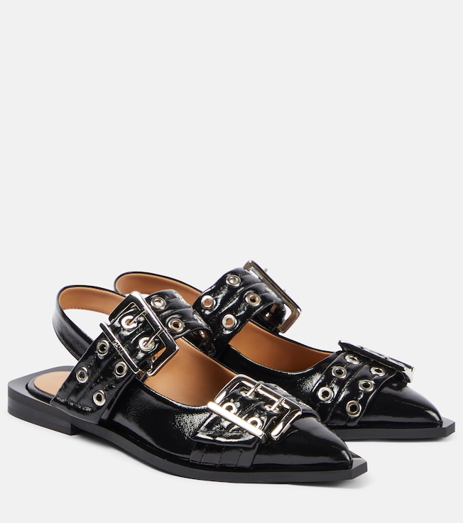 Faux-leather slingback flats | Ganni