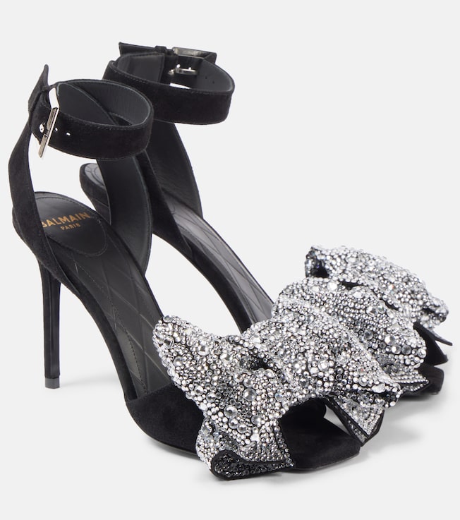 Ruby 95 embellished bow-detail suede pumps | Balmain